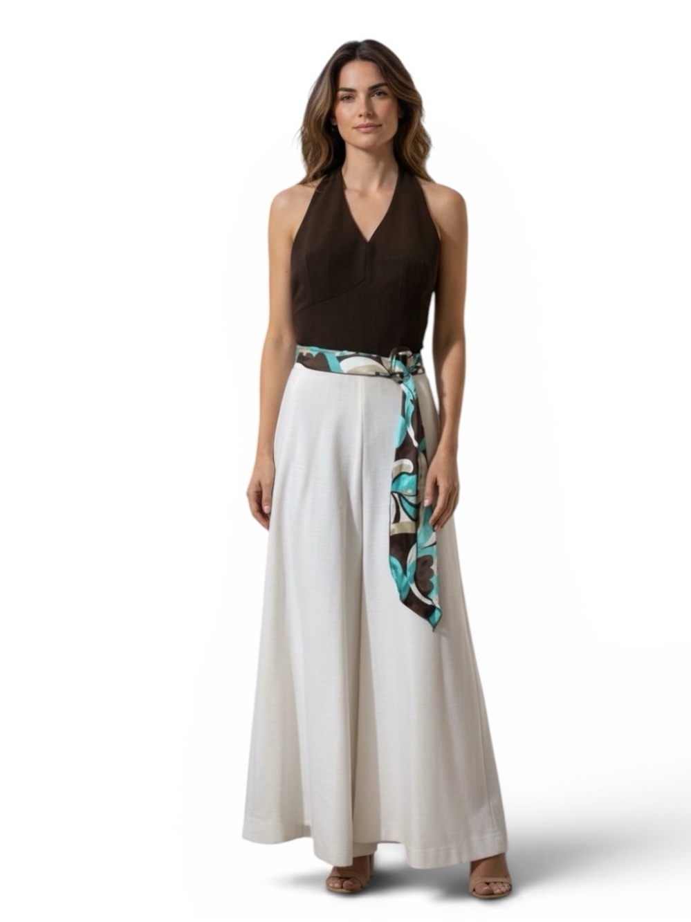 Vintage 60’s / 70’s Wide Leg Belted Halter Jumpsuit